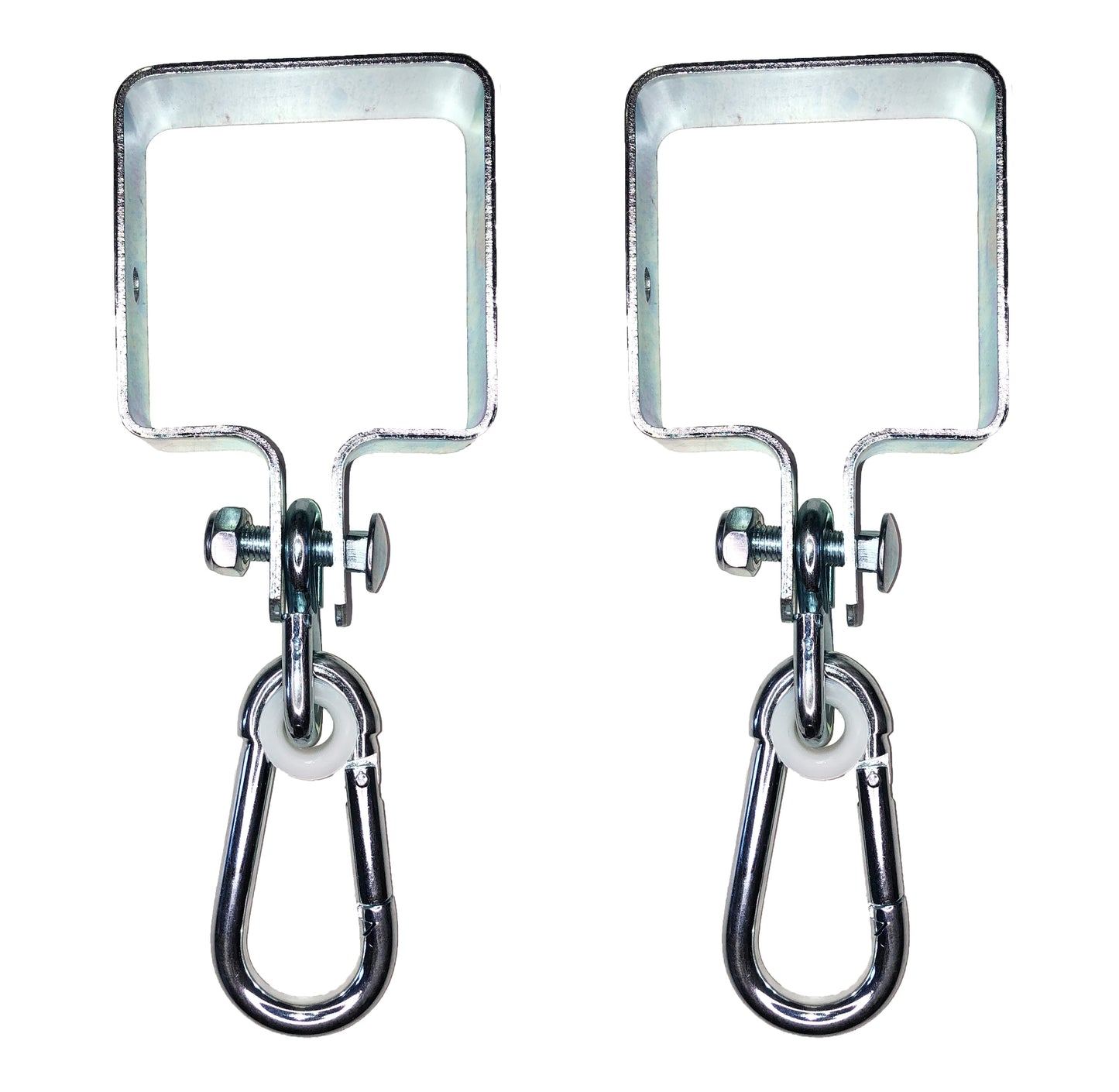 Manschettenhaken mit Karabiner verzinkt, Schaukelhaken für Balken oder Kanthölzer, 2er Set (90x90 mm)